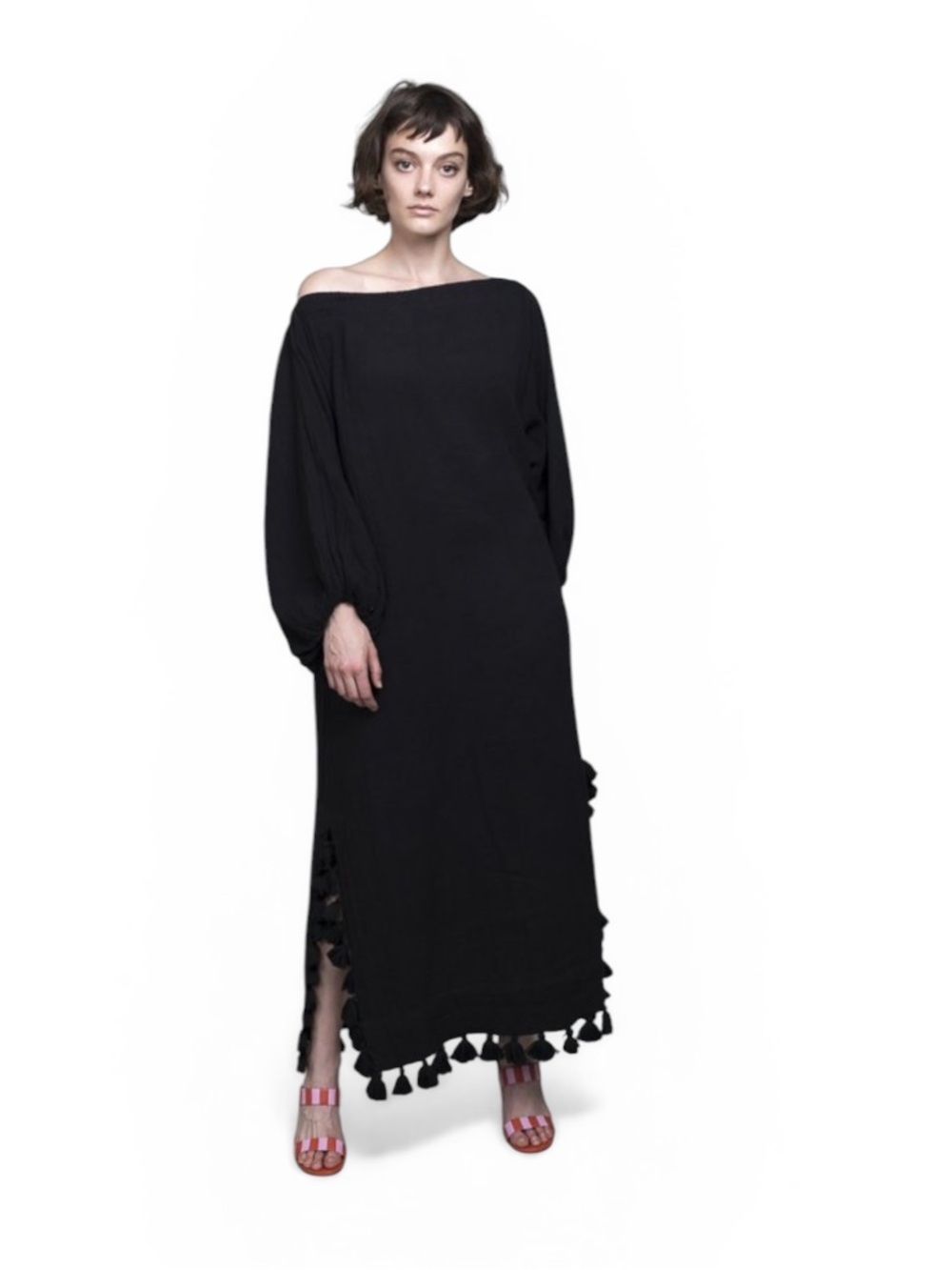 Rhode Resort Delilah Dress in navy blue  Women's Navy Tassel Hem Midi Skirt